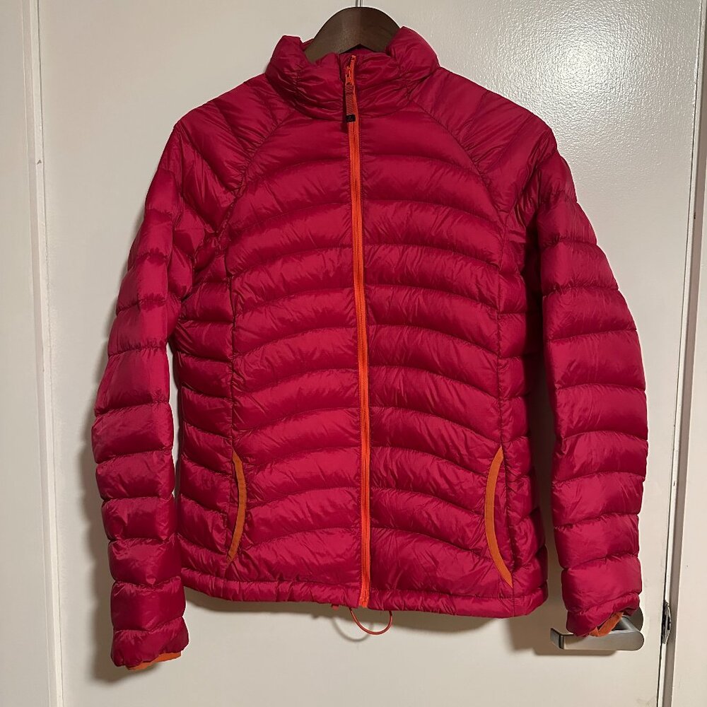PrAna Women’s Down Puffer Jacket Pink Orange Medium Lightweight Coat Small